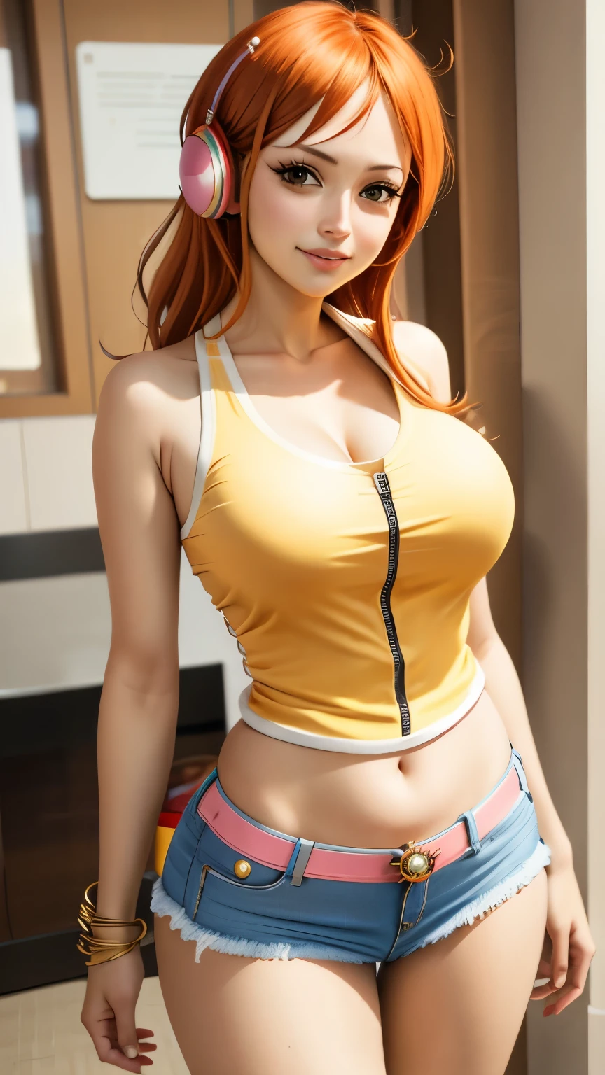 Nami from One Piece. Wearing a super mini skirt