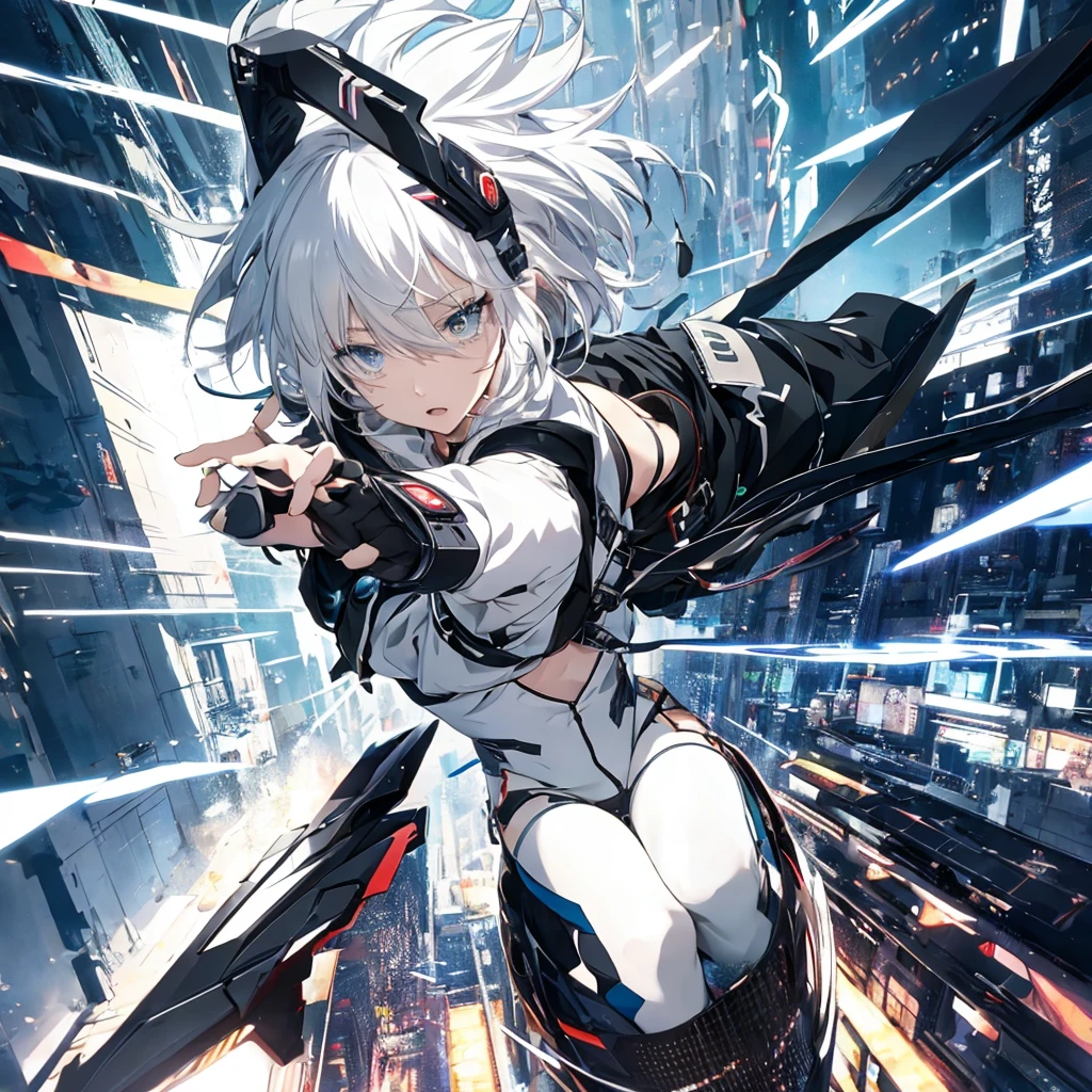 Dystopia、One Woman, Amazing anime 8k,Playing electric guitar, White Hair、male Anime characters, trigger anime art style, Best anime 4k konachan wallpaper, Nervous Teenage Assassin, Anime-style characters, Anime characters,