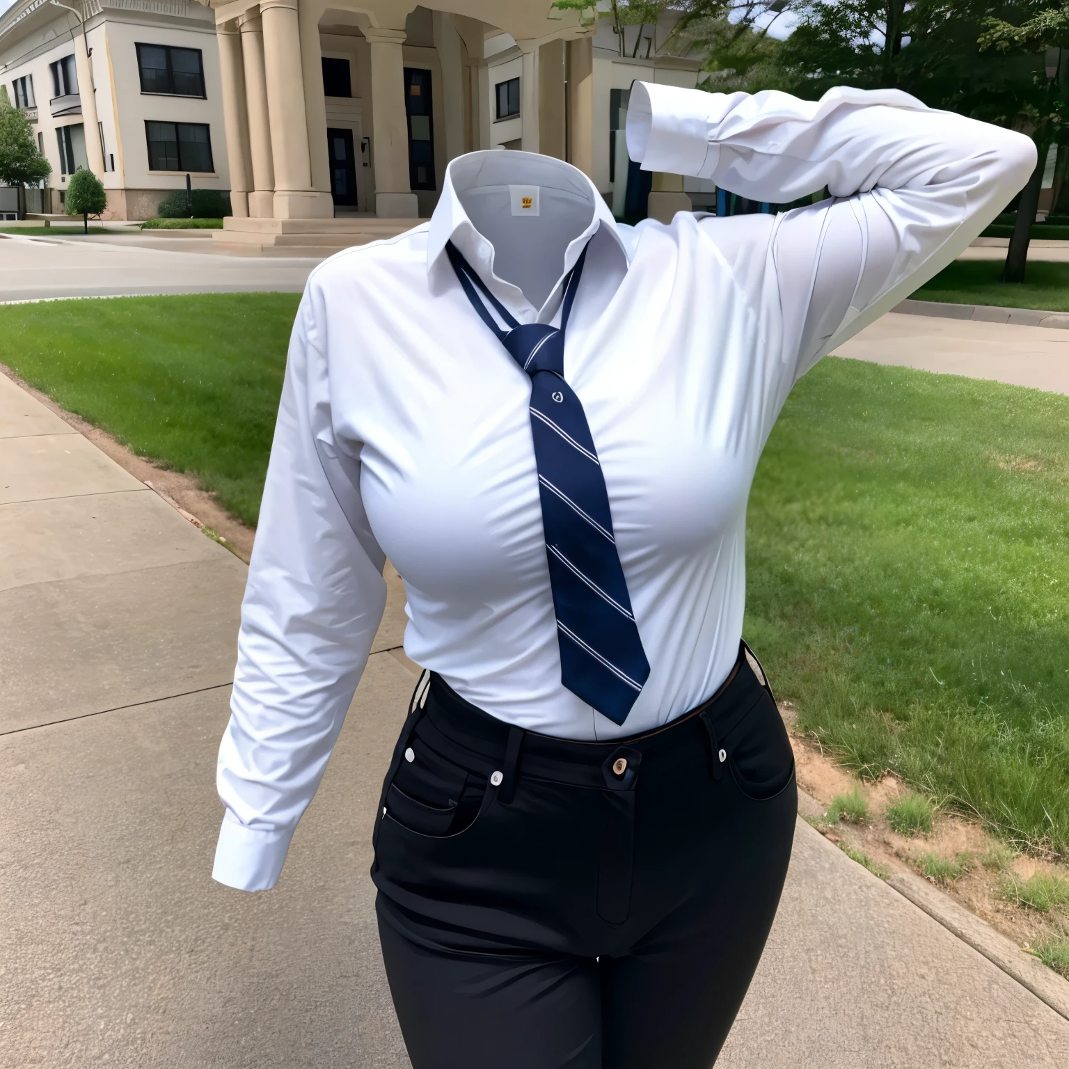(invisible, no humans:1.7, headless:1.7, handless, legless), cute big breast, close-up to breast, white shirt,black necktie,black pants, kick a leg up, dynamic angle,(8k, RAW photo, best quality, masterpiece:1.2), (realistic, photo-realistic:1.37),photon mapping, radiosity, ((Hasselblad photography)),physically-based rendering,