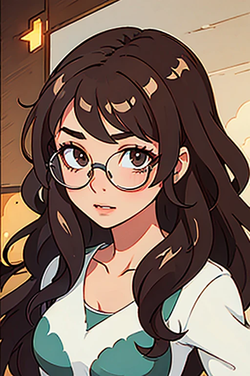curly hair,brunette brown eyes glasses