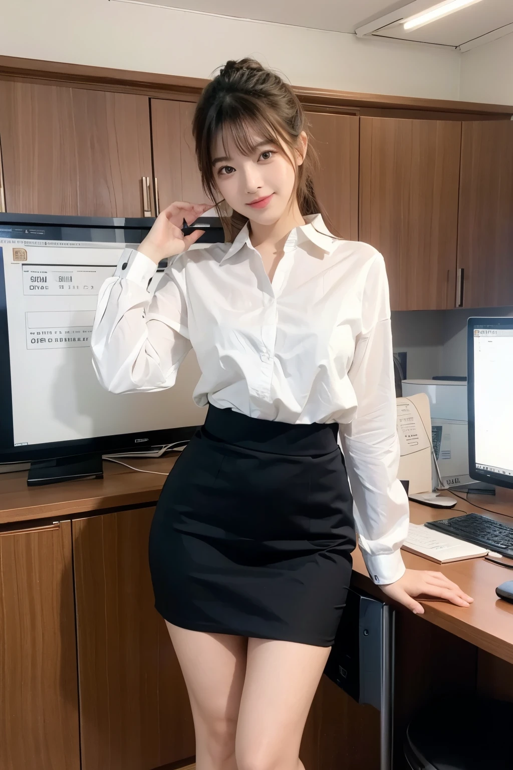 Daily Snaps、Sexy beautiful office lady at work、She&#39;s putting her hands on the table and sticking her butt out、Shapely breasts、(Office lady clothing that emphasizes the tight lines of the body、)、Fitted business shirt for women、Beige suit pants、Women&#39;s shoulder bag、Very beautiful Japanese business woman、Baby Face、Very stylish、She has very long legs like a Korean idol.、((Very big boobs))、(Station platform)、A simple background that doesn&#39;t look out of place