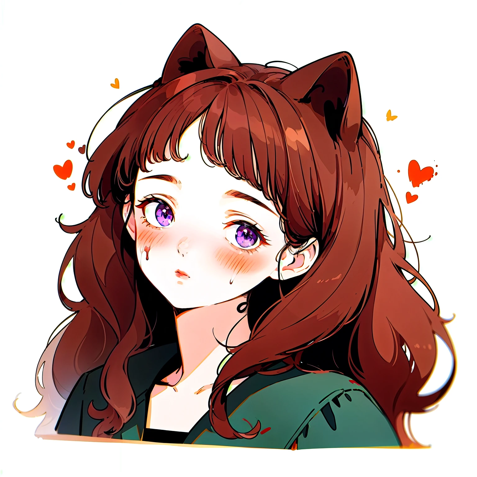 (One girl), masterpiece, Highest quality, Ultra-fine illustrations, Very cute girl, Highly detailed beautiful face, View your viewers, One girl, belt, close, View your viewers, 4K, High resolution, ribbon, A wild misunderstanding, blush, throw, Twin tail hair, White Background, Simple Background, Thick outline, Purple eyes, (sleep), Brown Hair, Little, Expressions of affection,  ((Brown Hair)), (Blood),