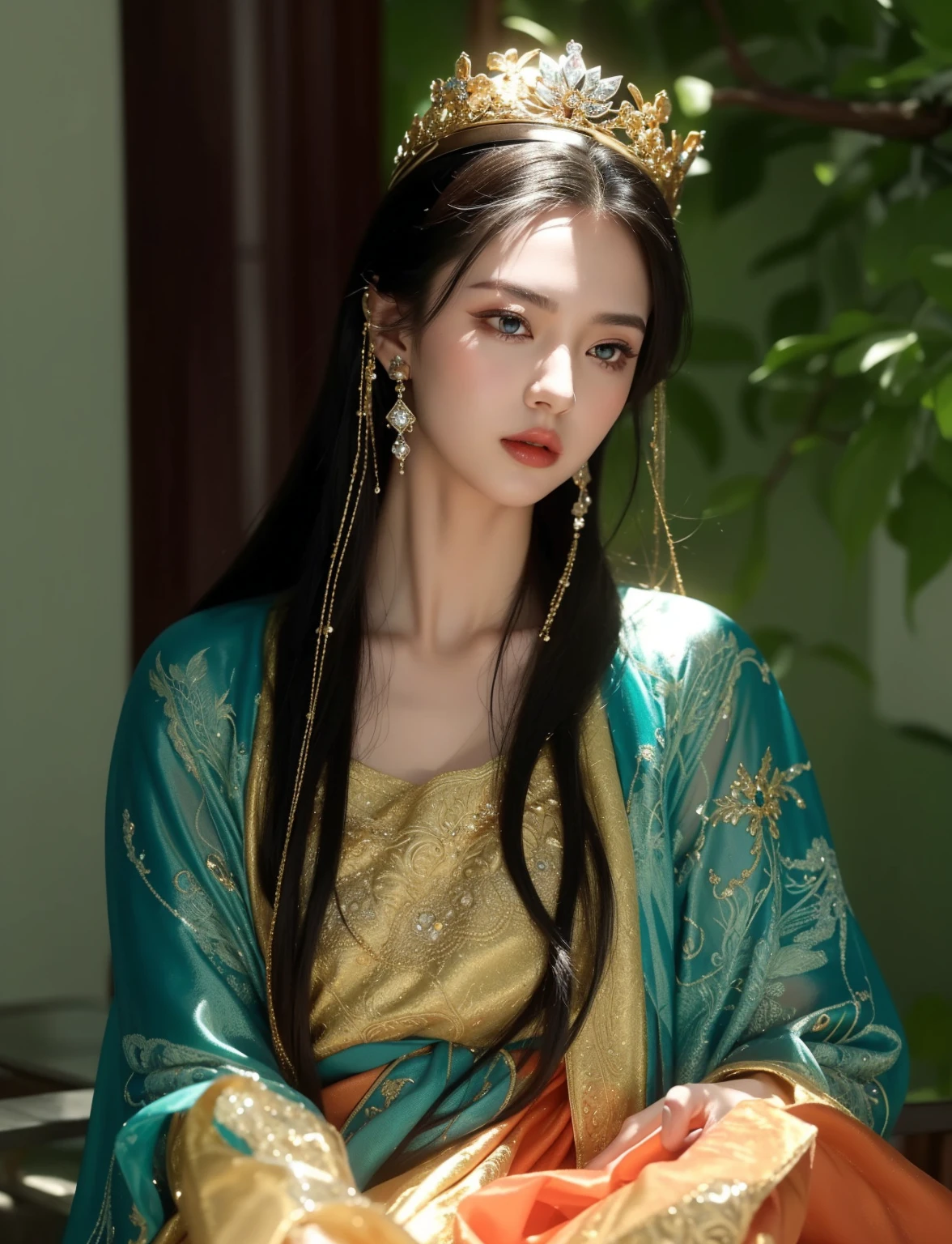 Royal sisters,Exquisite eyes,Frozen Queen,Put the crown on your head,Detailed facial expressions body,Tall and big,Glamorous characters,Leg length,4K,HD,Sensual,White translucent lace,白皙full image,Little cherry mouth,Beautiful and lovely,full image,Glossy Gel Coat,Vampire Queen in luxurious robes,Have a tattoo(Intricate tattoo designs),Ice Princess,Rich facial details,Gold diamonds,Luxurious and exquisite jewelry,Wearing a silk skirt