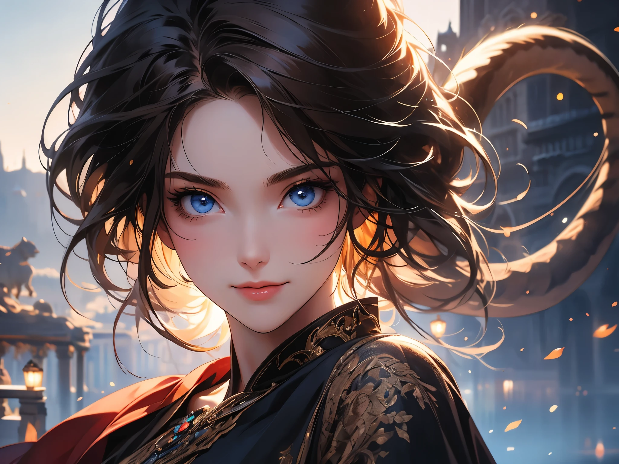 (Best quality), (masterpiece), (a high resolution), (complex parts:0.2),(professional lighting), room, detailed background, black oversized t-shirt, from the shoulder, (previous view), 1 girl, One, (Beautiful face:1.40), slender body, Thin skin, smile, A long tail, Brown hair, sky blue eyes, (Medium beasts:1.10), cm. в программе проcmотра,