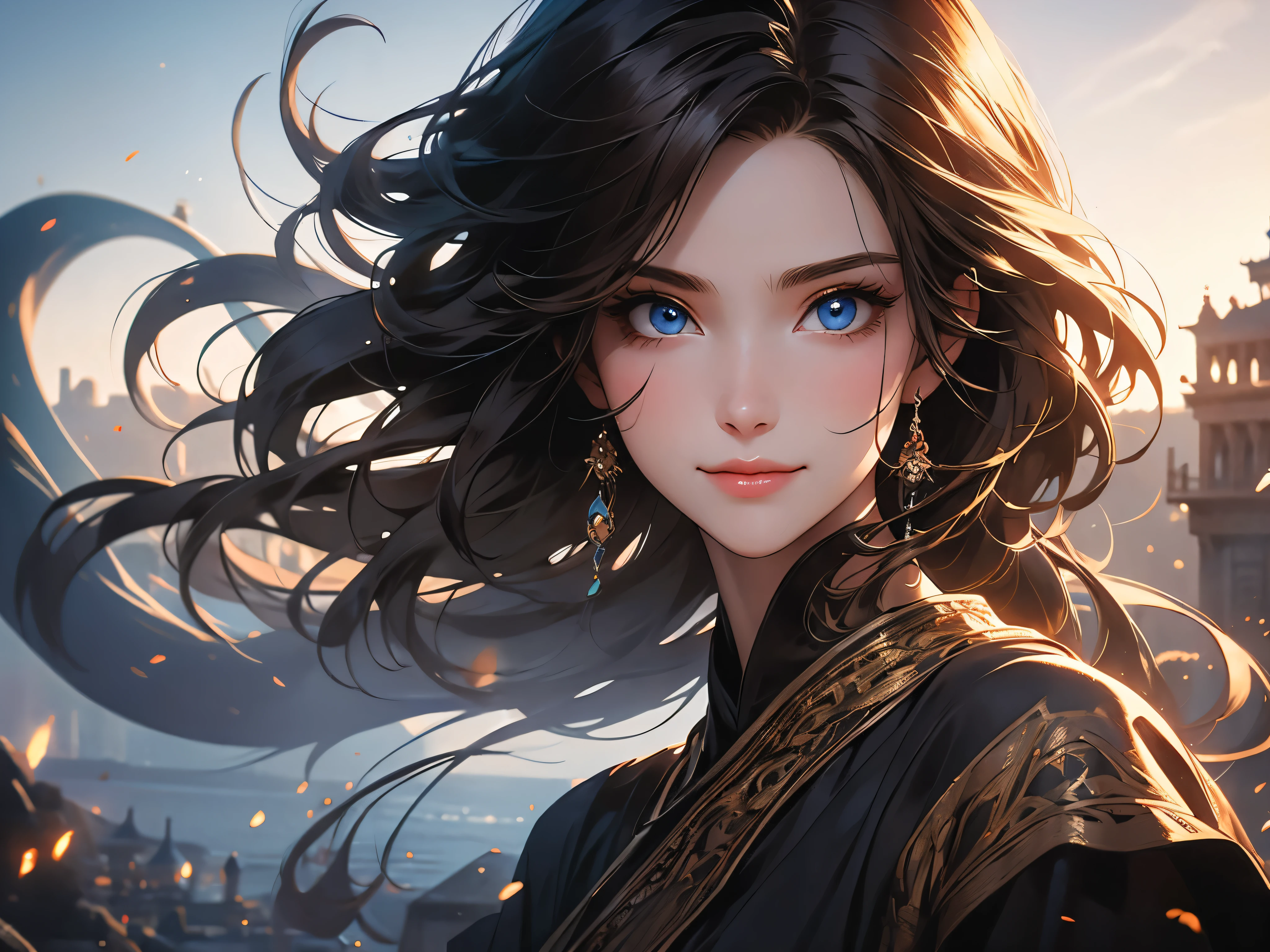 (Best quality), (masterpiece), (a high resolution), (complex parts:0.2),(professional lighting), room, detailed background, black oversized t-shirt, from the shoulder, (previous view), 1 girl, One, (Beautiful face:1.40), slender body, Thin skin, smile, A long tail, Brown hair, sky blue eyes, (Medium beasts:1.10), cm. в программе проcmотра,