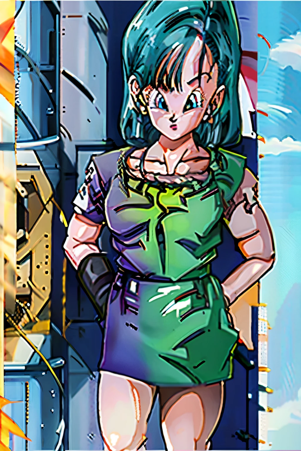 (detailed), (bulma) ,blue hair girl, 4k, Whole body, 