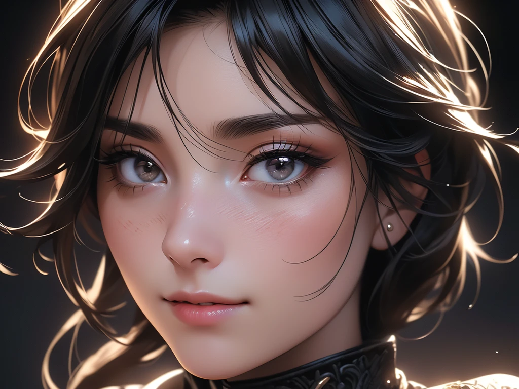 beautiful woman with black hair and black eyes, 30 years old, shot in the chest, warm background, smirking expression, detailed facial features, intricate clothing, cinematic lighting, photorealistic, hyper detailed, 8k, (best quality,4k,8k,highres,masterpiece:1.2),ultra-detailed,(realistic,photorealistic,photo-realistic:1.37)