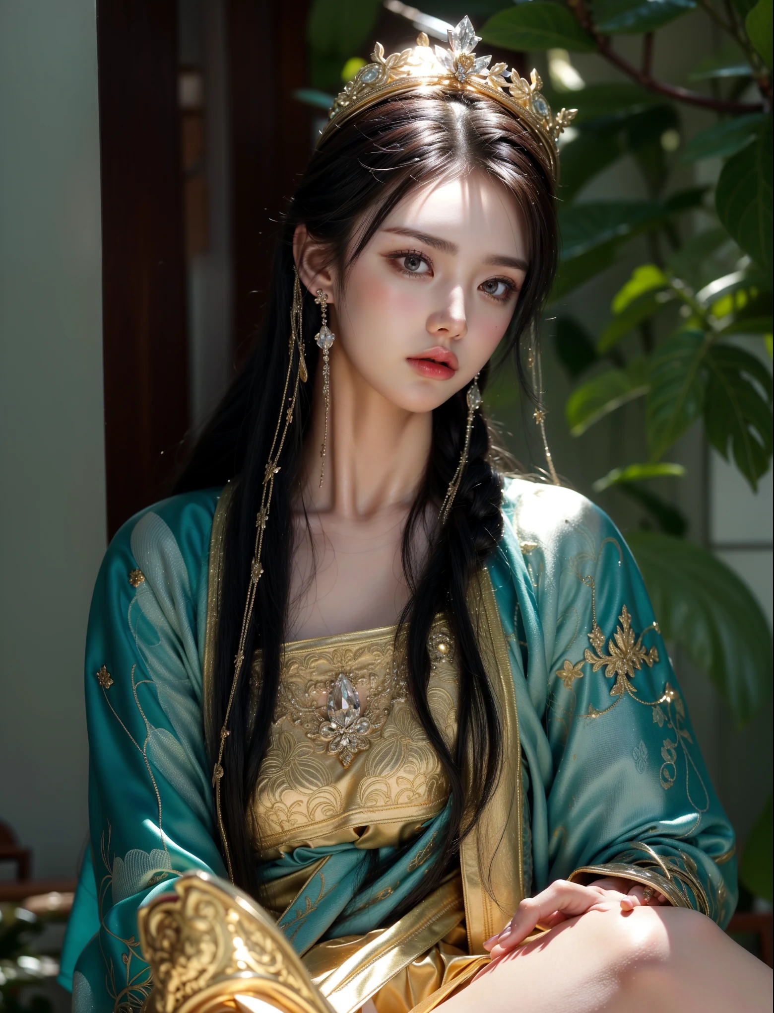 Royal sisters,Exquisite eyes,Frozen Queen,Put the crown on your head,Detailed facial expressions body,Tall and big,Glamorous characters,Leg length,4K,HD,Sensual,White translucent lace,白皙full image,Little cherry mouth,Beautiful and lovely,full image,Glossy Gel Coat,Vampire Queen in luxurious robes,Have a tattoo(Intricate tattoo designs),Ice Princess,Rich facial details,Gold diamonds,Luxurious and exquisite jewelry,Wearing a silk skirt