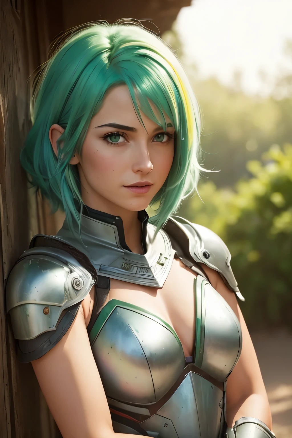 ((lol: 1.2 + Galen: 1.3), realistic art style), HD, dynamic angle, dynamic pose, summer, sweat, white cloth, (silver hair: 1.2 + yellow hair: 1.2+ white hair: 1.2+ black hair: 1.2 + red hair: 1.2 + blue hair: 1.2 + purple hair: 1.2 + green hair: 1.2), front light in the sun, sunset glow, metal armor, real texture, fine details, watercolor polish.