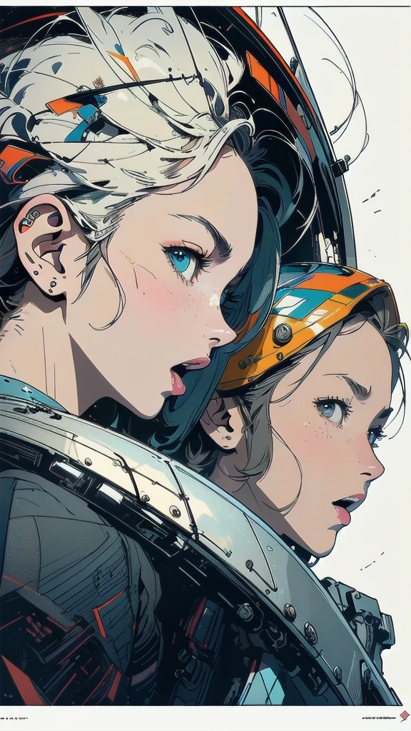 (((masterpiece, highest quality))),(((solo:1.2))),(((1girl:1.2))),32k wallpaper, very detailed, poster, vintage science fiction,(((((geometric cinematic movie poster))))), ((bauhaus)),(shape),(((abstract))),(mid century modern),(((((portfolio))))),(((((Close-up))))),(((((bust up))))),((((more various angle)))),((((highlight)))),((((heterochromia)))),(((complete. detailed face))),((((Extremely talented)))),(((((most complecated futristic machine))))),(Colorful color scheme),(((detailed unlimited complete equipment : helmet like a rail gun))),(((((Absolutely simple  background))))),(((Texture for people : grunge))),(((((Open your mouth wide)))))