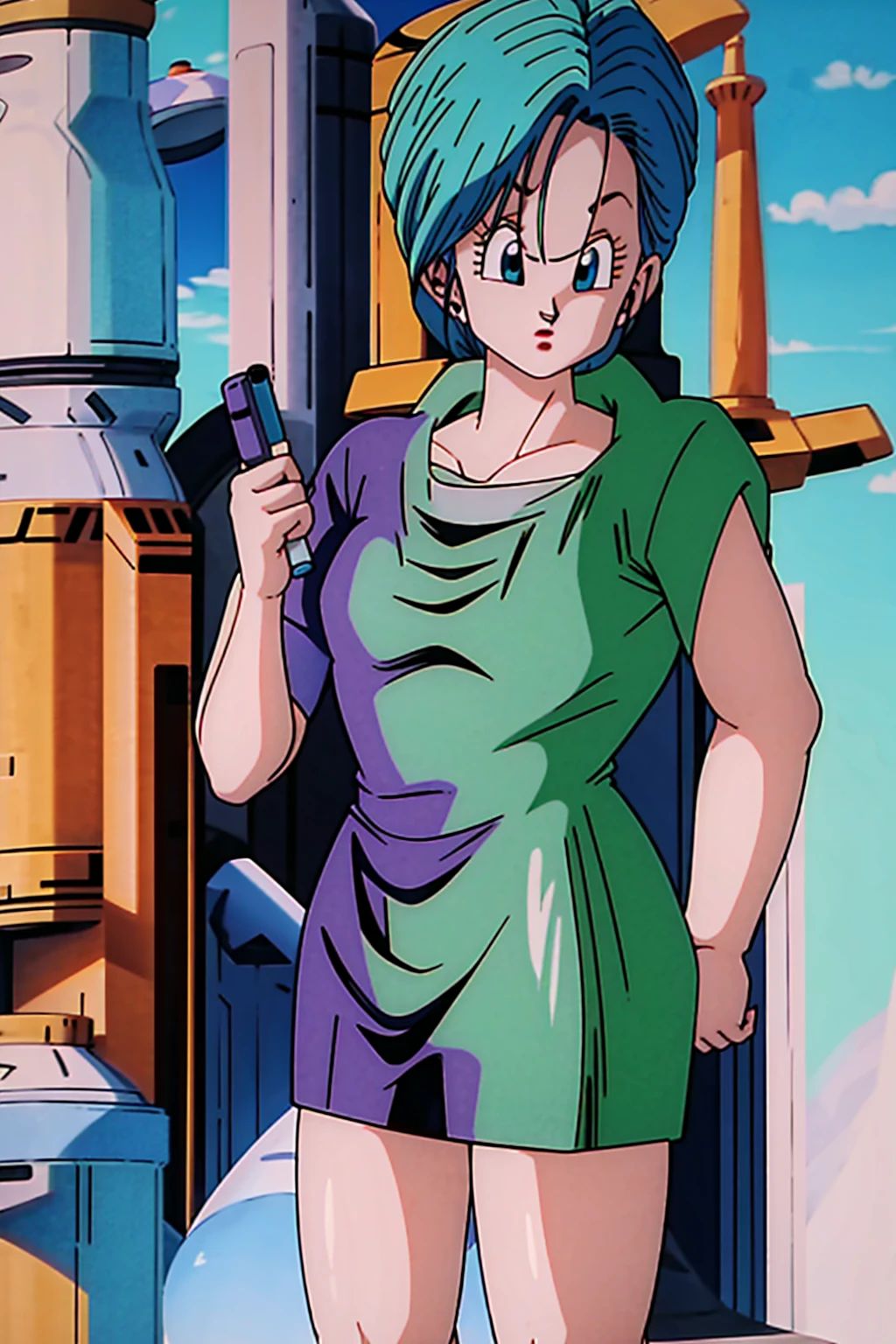 (detailed), (bulma) ,blue hair girl, 4k, Whole body,