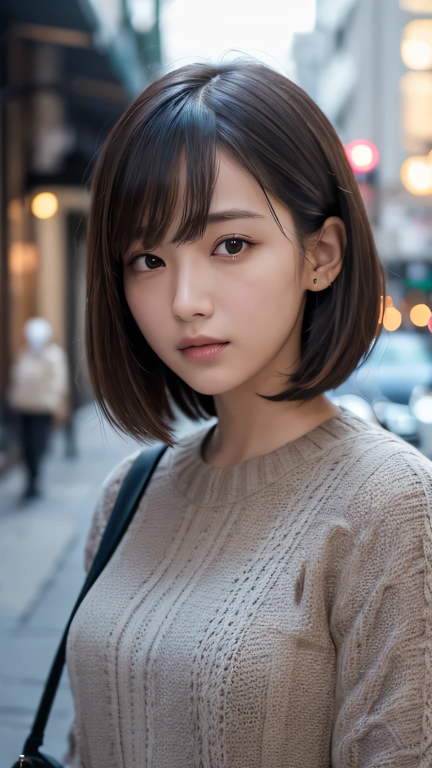 (Ultra-realistic), (figure), (High resolution), (8k), (Very detailed), (Best figure), (Beautiful and detailed), (Highest quality), (Super detailed), (masterpiece), (wallpaper), (Detailed face), alone, One Girl, watching viewer, Trendy clothes,Less exposure、Fine details, Detailed face, In the Dark, Deep Shadow, Modest, Pure Erotic Face Ace_v1, cool, short hair, Pointed diagonal bangs,Aoyama Street