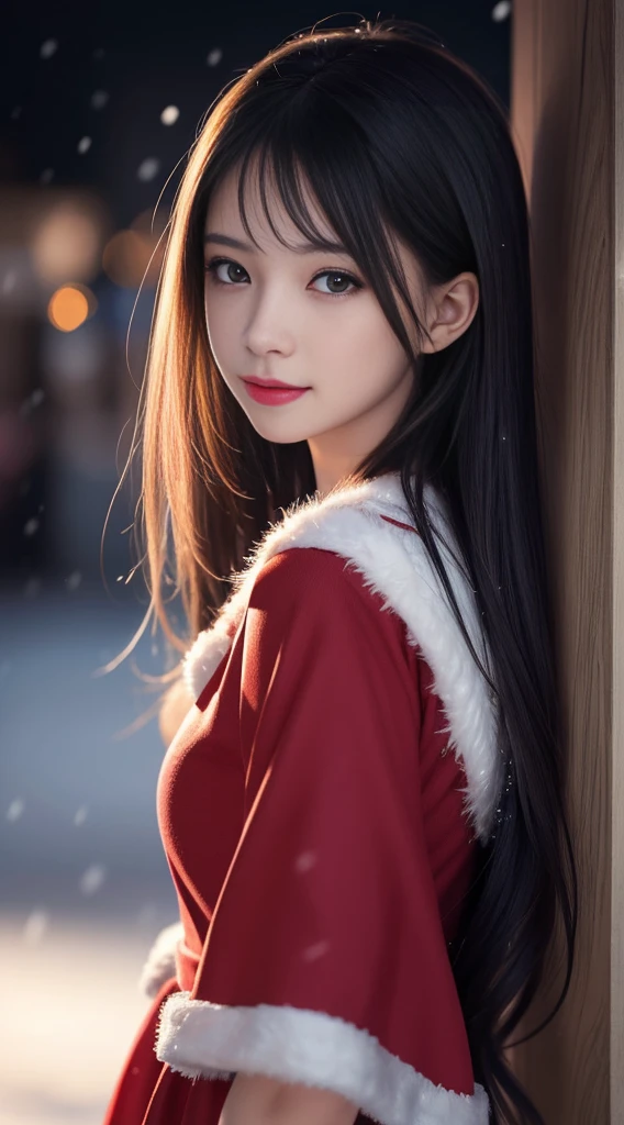 (Aesthetic, high resolution: 1.2), Full body portrait of a beautiful 20 year old woman，Wearing an exquisite red Santa Claus costume, Symmetrical garment construction, Bright and clear eyes, a happy expression, Change your hairstyle, Falling snowflakes, Snow on your hair. Professional photographer, Minimalism, Concept Art, Intricate details, 8k post production, HD, Ultra Detailed, Popular on artstation, Clear focus, Artistic dark studio photo, 细节 错综Intricate details, Very detailed, author：Greg Rutkowski, Professional Light and Shade Art, Vibrant colors. Winter outdoor scene with snow at night, A faint smile, True Art, Multiple hairstyles and color variations, Passionate Mood, Seductive expression, Sexy lips, Wet lips, Eye Target, Attractive appearance, posture.