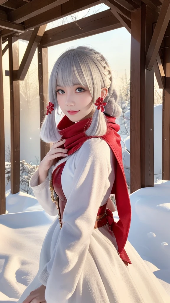 (Aesthetic, high resolution: 1.2), Full body portrait of a beautiful 20 year old woman，Wearing an exquisite red Santa Claus costume, Symmetrical garment construction, Bright and clear eyes, a happy expression, Change your hairstyle, Falling snowflakes, Snow on your hair. Professional photographer, Minimalism, Concept Art, Intricate details, 8k post production, HD, Ultra Detailed, Popular on artstation, Clear focus, Artistic dark studio photo, 细节 错综Intricate details, Very detailed, author：Greg Rutkowski, Professional Light and Shade Art, Vibrant colors. Winter outdoor scene with snow at night, A faint smile, True Art, Multiple hairstyles and color variations, Passionate Mood, Seductive expression, Sexy lips, Wet lips, Eye Target, Attractive appearance, posture.