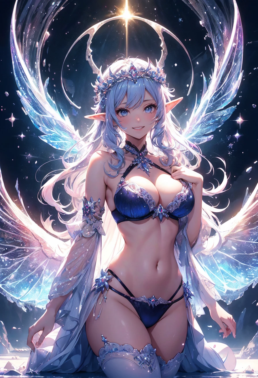 最high quality、1 woman elf facing forward、Figure skating、踊るbeautifulポーズ、whole body、beautifulシューズ、 Super beauty、)((underwear))'、beautiful瞳、tears、universe、Huge galaxy、beautiful装飾、brassiere、panty、Ice tiara、Swirling Ice、Crystal of snow、Ice Palace、Ice rink、最high quality , fractal art.、Glowing ice、Bold Pose、Bold composition、 bikini、beautiful胸、Large Breasts ((Laugh beautifully、))((Glowing ice ))SMqueen、beautiful顔、Orgasm、Ecstasy、whole bodybeautiful装飾の下着、World of Illusions、Ice crystals、Crystal of snow、Bigger on the front、 beautiful輝き,High-definition depiction, Realistic, 8k, Unity, beautiful太もも,,Giant Devil's Wings、虹colorに輝く翼、detailed groin、 low angle、light smile, Beautifully and vividly drawn, , beautiful beautiful透き通る肌、輝くbeautiful装飾の魔法、、、beautiful装飾、 , beautiful、 Romanticism,mosquito。 混沌の最もbeautiful形, Mr..々color, Intertwined flowers, P article,Magical gentle light,smile,,image quality、masterpiece、beautiful顔、Super beautiful elf woman((Big breasted 22 year old office lady、Bust 120,Beautiful long ironed hair、beautiful茶髪、height: 165cm。、Esbian、、high quality、、Visual Arts、最high quality、1 womanエルフ NP: Worst quality ,beautiful fractal art 、frozen、、light、Beautiful radiance,High-definition depiction, Realistic, 8k, Unity, , light smile, Beautifully and vividly drawn, , Beautiful, beautiful, clear skin、 Countless rays of light pouring down, Swirling Light, big background, , Intense light is emitted from the magic circle in front of the girl. Romanticism,Cowboy Shot: 最high quality Artwork、uhd