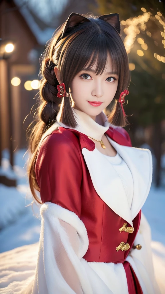 (Aesthetic, high resolution: 1.2), A beautiful 20-year-old woman，Wearing an exquisite red Santa Claus costume, Symmetrical garment construction, Bright and clear eyes, a happy expression, Change your hairstyle, Falling snowflakes, Snow on your hair. Professional photographer, Minimalism, Concept Art, Intricate details, 8k post production, HD, Ultra Detailed, Popular on artstation, Clear focus, Artistic dark studio photo, 细节 错综Intricate details, Very detailed, author：Greg Rutkowski, Professional Light and Shade Art, Vibrant colors. Winter outdoor scene with snow at night, A faint smile, True Art, Multiple hairstyles and color variations, Passionate Mood, Seductive expression, Sexy lips, Wet lips, Eye Target, Attractive appearance, posture.