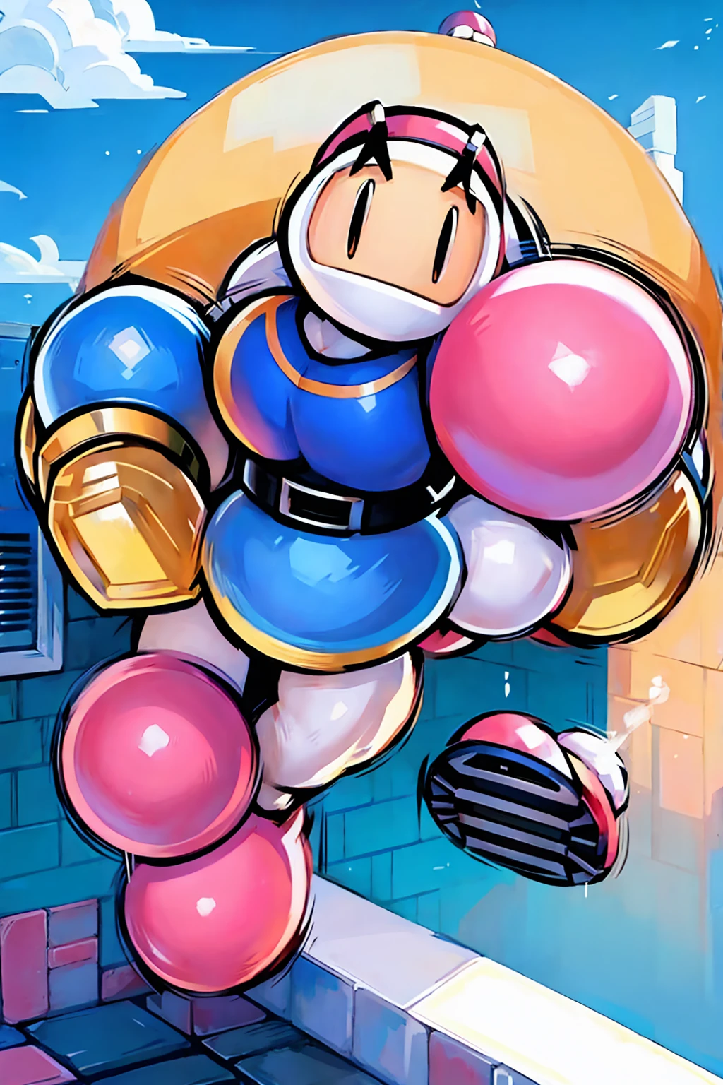 Huge muscles,Bomberman,White head、Pink ball hand