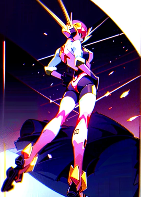1girl, tekkaman_blade, roll_exe_megamanbn, full_body, high-res, 8k, best_quality, dynamic_angle, glamorous_body, feminine_body, back, best_hands, looking_back,