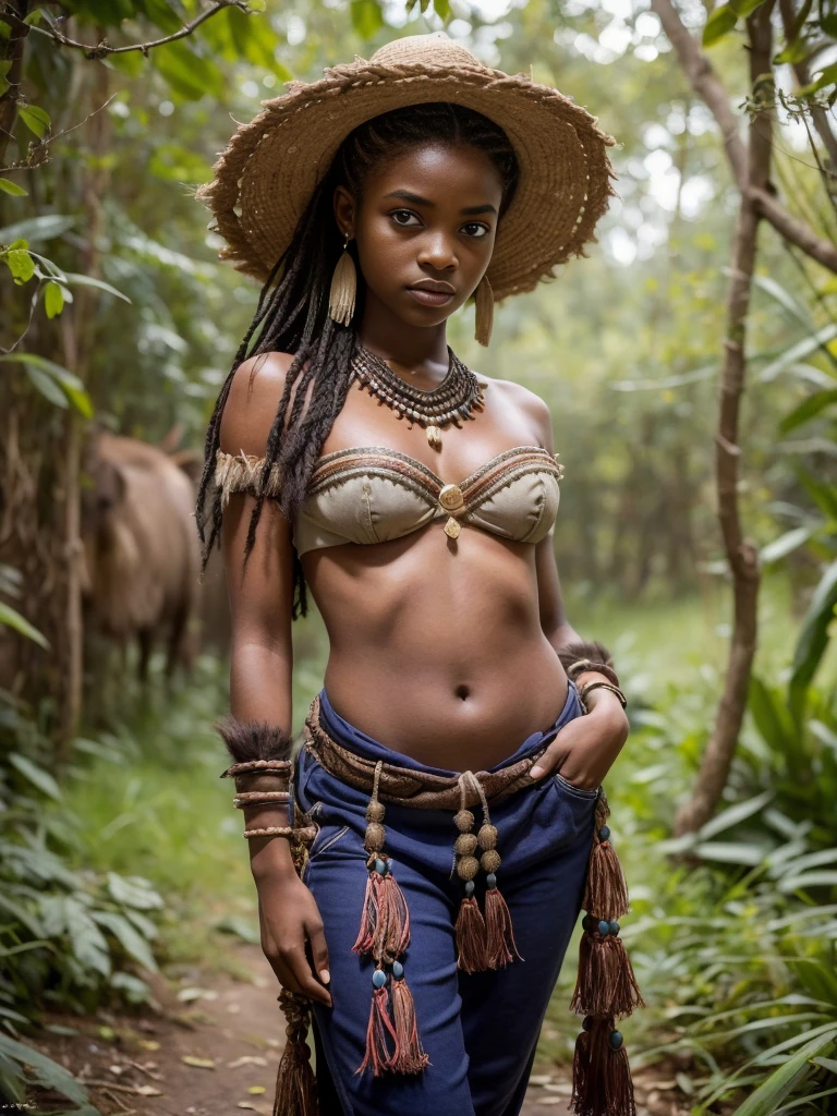 photoréaliste, Ultra détaillé, ((1fille africaine)), un portrait extraordinaire, 8K chef-d'œuvre, photo d'une fille séduisante,
((fille de tribu)), musclée, Peuples tribaux, (peau sombre intense), Moyen-Orient Personnes, (fille exotique), (((peau sombres luisantes))),
beau-mignon, princesse des savanes, ((tribe guerrière, corps en forme parfaite)), ((femme chamois, cheveux ondulés longs)),
pantalons médiév