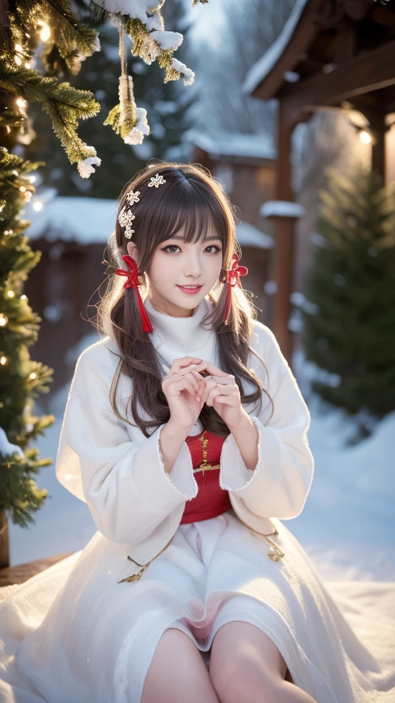 (Aesthetic, high resolution: 1.2), A beautiful 20-year-old woman，Above the knee，Long legs，Wearing an exquisite red Santa Claus costume, Symmetrical garment construction, Bright and clear eyes, a happy expression, Change your hairstyle, Falling snowflakes, Snow on your hair. Professional photographer, Minimalism, Concept Art, Intricate details, 8k post production, HD, Ultra Detailed, Popular on artstation, Clear focus, Artistic dark studio photo, 细节 错综Intricate details, Very detailed, author：Greg Rutkowski, Professional Light and Shade Art, Vibrant colors. Winter outdoor scene with snow at night, A faint smile, True Art, Multiple hairstyles and color variations, Passionate Mood, Seductive expression, Sexy lips, Wet lips, Eye Target, Attractive appearance, posture.