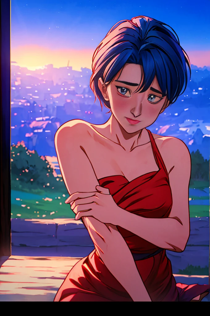 a loving embrace between bulma and goku, highly detailed portrait, beautiful eyes, full of passion and tenderness, ethereal lighting, cinematic composition, vibrant colors, dramatic chiaroscuro, masterpiece, (best quality,8k,highres,masterpiece:1.2),ultra-detailed,(realistic,photorealistic,photo-realistic:1.37),cinematic lighting,dramatic shadows,strong contrasts,depth of field,cinematic framing,emotional expression,intimate moment,romantic atmosphere