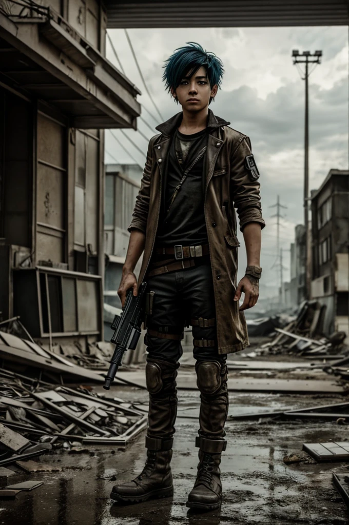 Anime boy in a post apocalyptic world