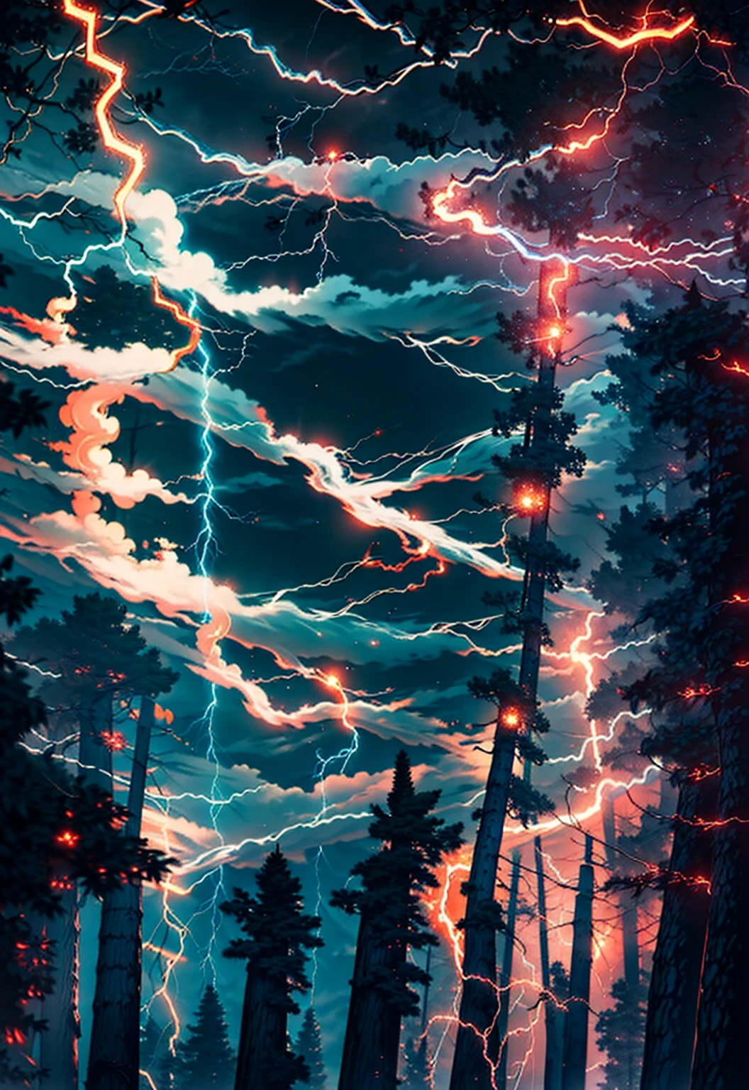 Close up of a man with lightning on a blue and gold background,nude, penis, Glowing black halo,Aura of evil,8K anime,An epic anime with lightning power,Epic anime style,Menacing aura,Aura of darkness,Evolved into his final form,Glowing aura of power,Cosmic forces shine and prosper,Many lightning bolts surround the characters