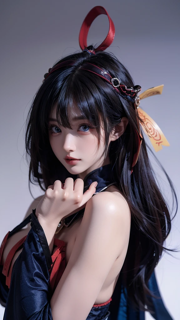 (qing guanmao:1.3),have,(red gemstone:1.2),White background,Simple background,(gem:1.2),Wow yeah,(Striped hair:1.4),floating papers,Zombie Fairy,(Colorful hair:1.3),(blue eyes:1.2),Bare shoulders,, best quality , masterpiece, illustration, Extremely delicate and beautiful, Extremely detailed ,CG,Unite,8k wallpaper, Astonishing, Fine details, masterpiece, best quality,Official Art,Extremely detailed CG Unite 8k wallpaper,absurd, incredibly absurd, Huge file size , Extremely detailed, high resolution, Extremely detailed,Beautiful and delicate girl, Extremely detailed eyes and face, Beautiful and delicate eyes,脸上have光,