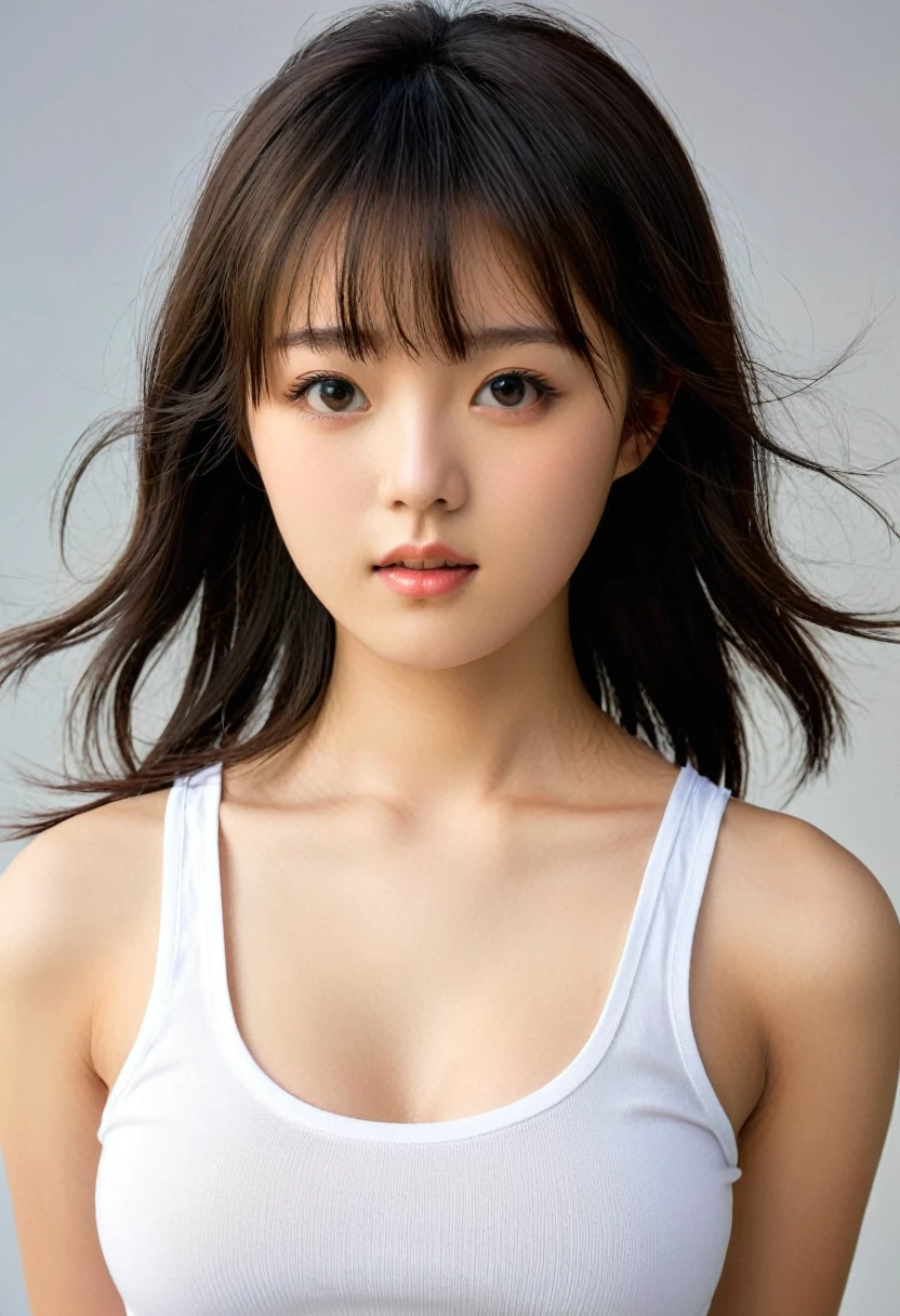 score_9, score_8_up, score_7_up,
,photo, cute asian woman, 1girl, solo,
bangs hair,yo,chinese, 
Best Quality, Photorealistic, High resolution, 8K, Ultra-detailed, Detailed face, ,akb, idol, japanese girl,, faint smile, face,  body, white tanktop, breasts,Expressiveh,