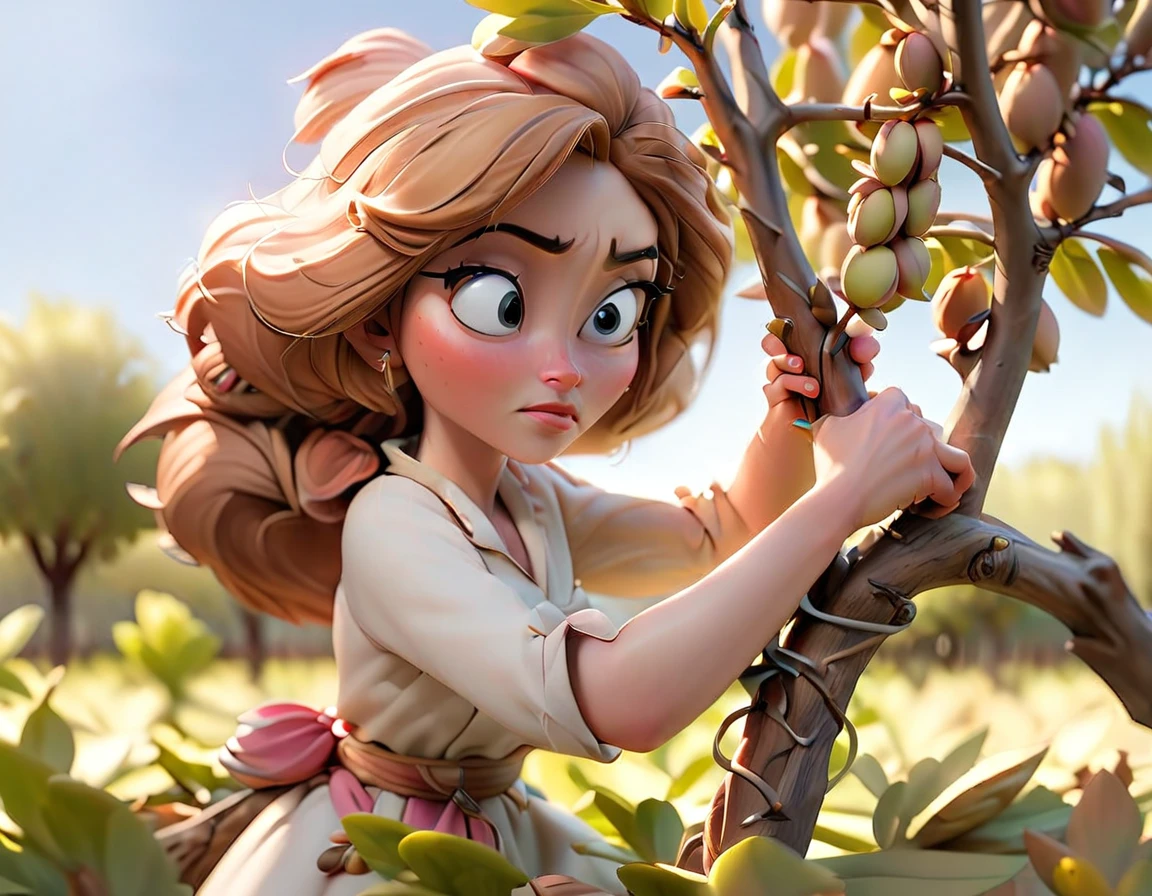 Woman harvesting almonds