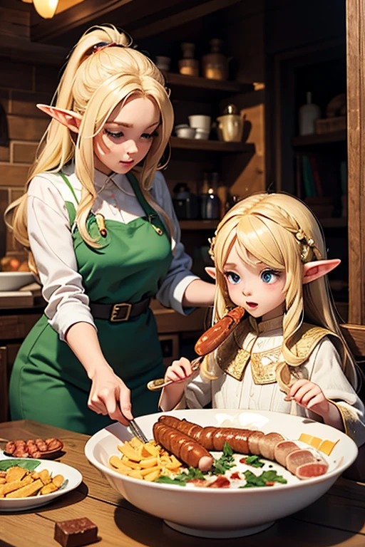 Blonde,Elf,Sisters,sausage,eat