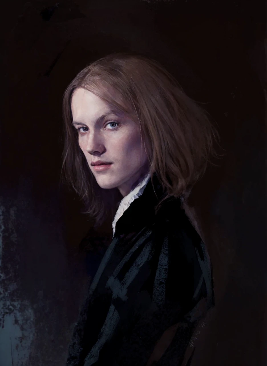 Portrait of Christopher Marlowe, white skin, piercing icy blue eyes, silky golden-brown hair, refined features, charp jawline, clean shaved, Elizabethan clothes, Shakespearen clothes, black Elizabethan velvet jerkin, white laced shirt, soft light, candlelight, chiaroscuro, masterpiece, oil painting, oil on canvas, Renaissance, Caravaggio style, realism, high quality