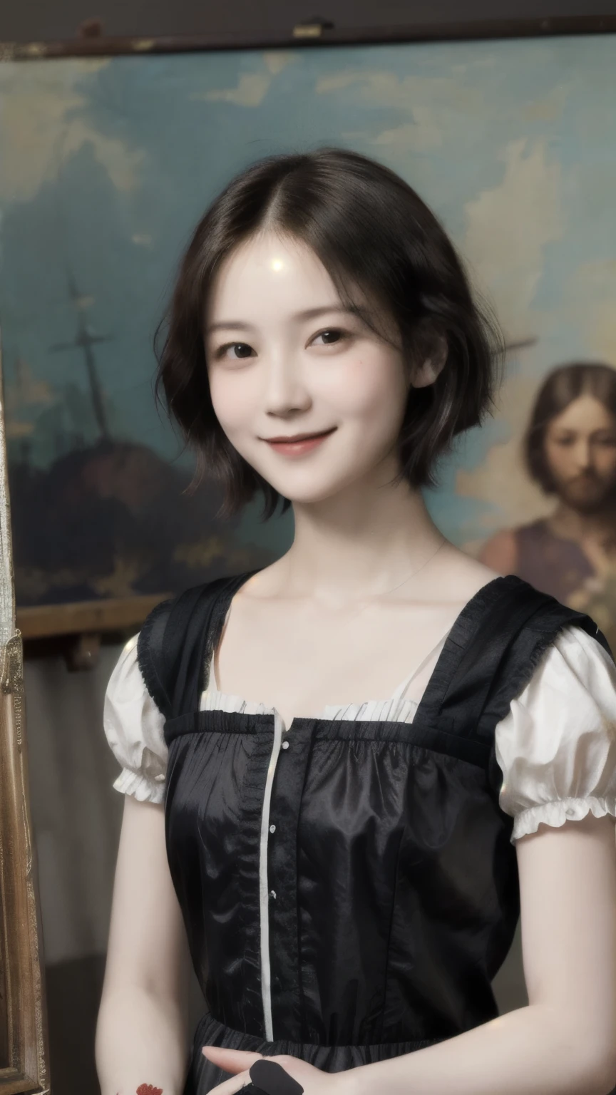 261 20-year-old female, (Short Hair 46),(Genuine,chest),Old-fashioned smile,(Paintings by Leonardo da Vinci)