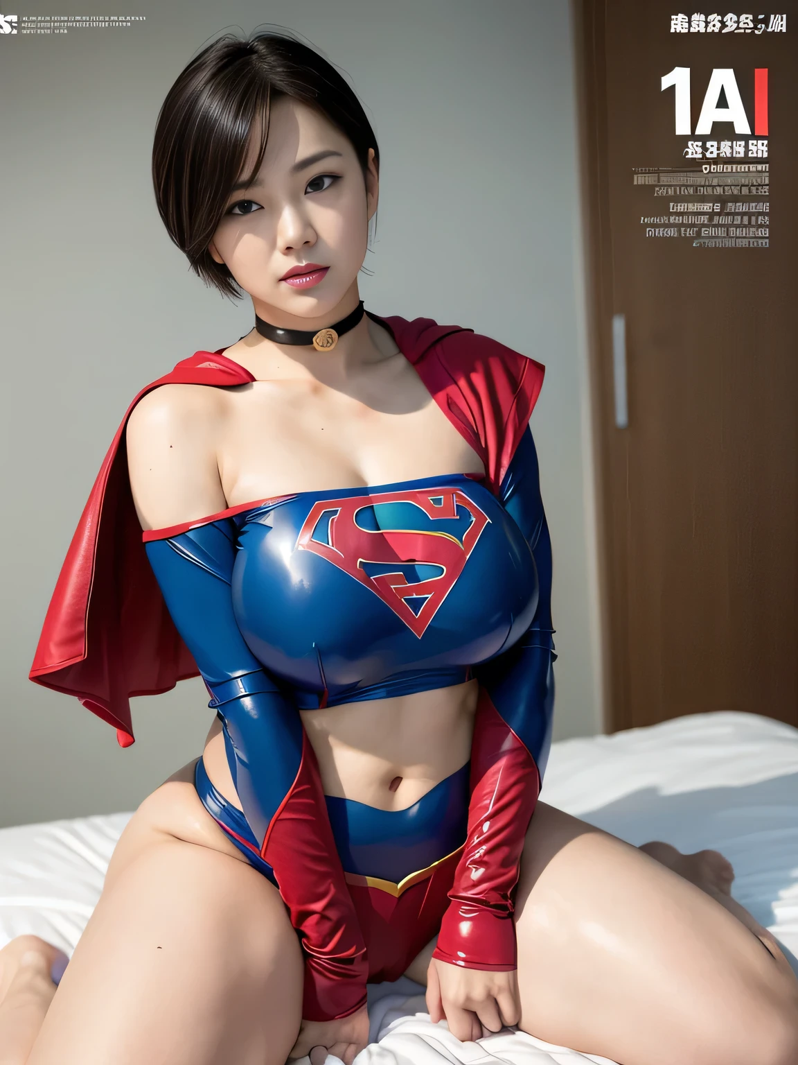 masterpiece、Rubber Supergirl Costume、Short Hair、Operating room treatment table、Crisis situation、Big and ample breasts、looking at the camera、Shiny、Off the shoulder、choker、Long sleeve、exy poses to seduce、Sweaty skin、Model body type、Alluring、charm、Enchanting、Abused、test subject、victim、Wild、Photorealistic、latex、Expose your belly、athlete、High leg leotard、Photo magazine cover、Cape、gorgeous cleavage、barefoot、wallpaper for pc、