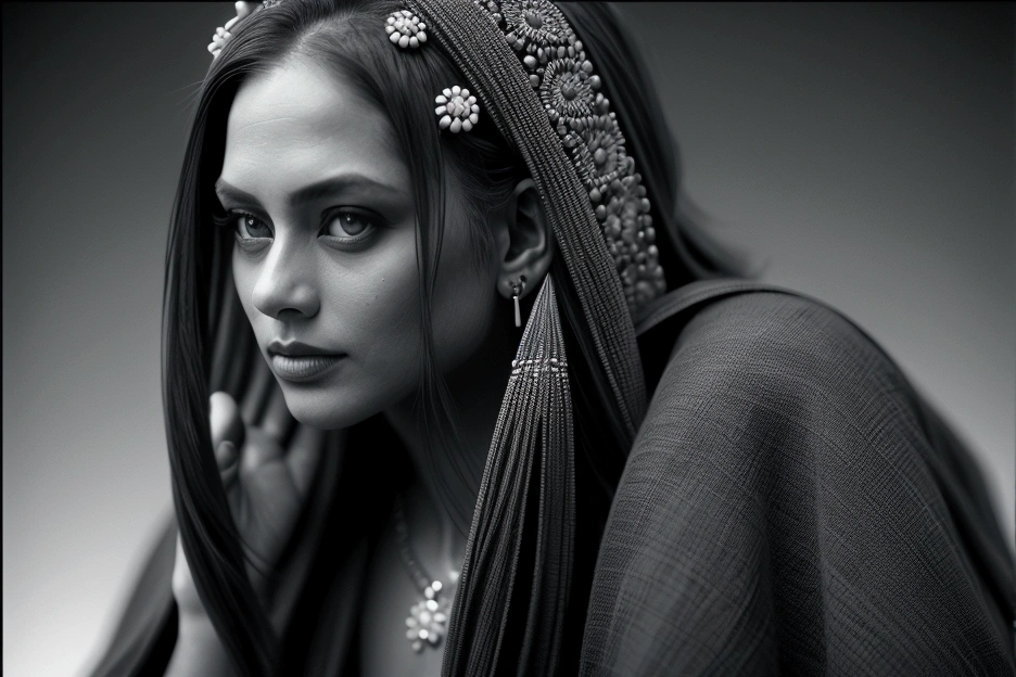 hamer tribe supermodel Professional black and white photography --seed 100