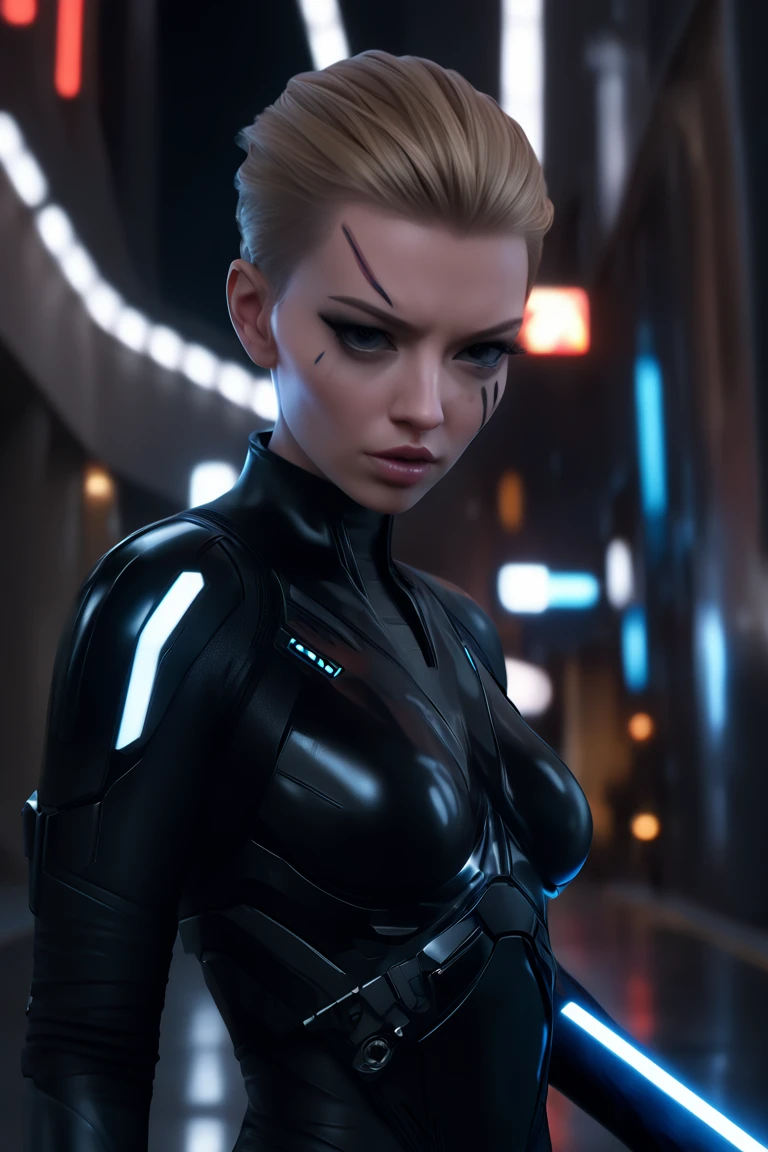 Techwear fashion breathtaking, natural light, dynamic angle, (anti-aliasing:1.2), elegant, soft scattered light, dramatic scene light saber . Futuristic, cyberpunk, urban, (tactical:1.23), sleek, dark, highly detailed digital painting, artstation, concept art, smooth, sharp focus, illustration, art by artgerm and greg rutkowski and alphonse mucha Seven of Nine