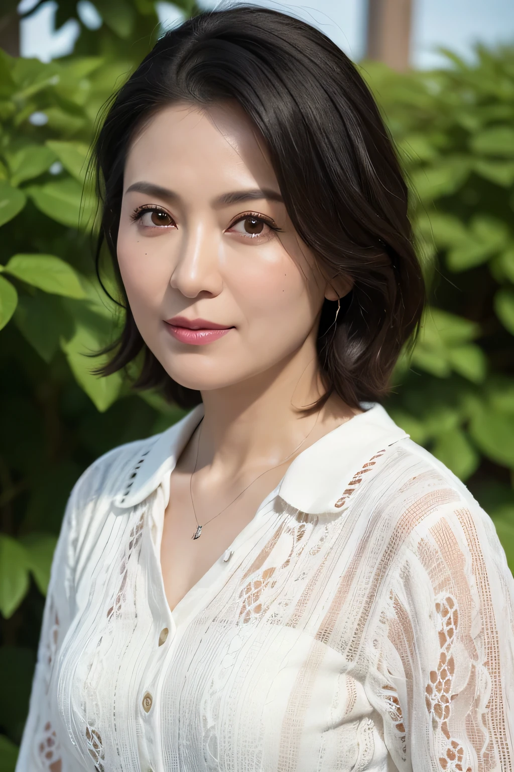 (In 8K, Highest quality, masterpiece:1.2), (Realistic, Photorealistic:1.37), Ultra-detailed, Natural light, , 1 person, 45-year-old woman, Black Hair, pendant, Trendy clothes、Less exposure, Highly detailed face and skin, Detailed eyes, Highly detailed face and skin、Take a full-body photo、color々A pose