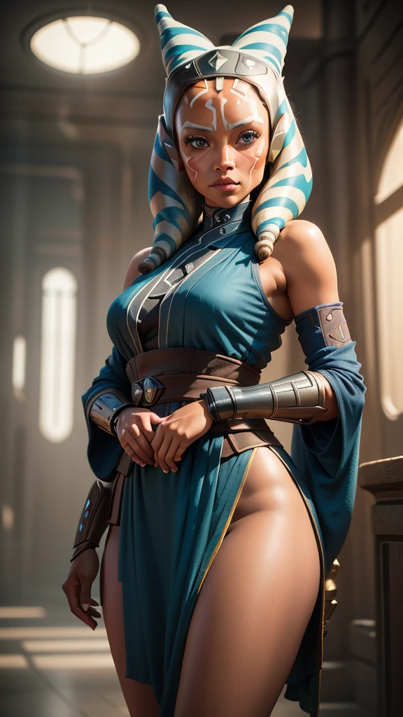 instagram selfie photography of ahsoka tano woman padawan, posed for fashionable photoshoot, fashionable posed hands and legs, in jedi temple, dressed in nurse uniform,  in Jedi temple, shot on nikon z6,sneakily, 4k resolution, highly detailed, AhsokaS7, colored skin, blue eyes, teasing figure, plumpy legs, detailed background, shot on polaroid, polaroid film colours, rich detailed background 