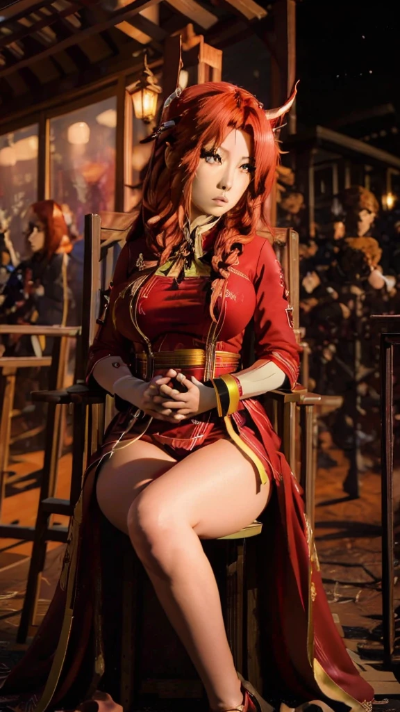 (photo realistic1.2),ultra detailed,(8K),(1girl),(Fantasy World:1.5),(wooden house),(bed),Clothing with low sheen,(warrior Costume:1.5),warrior items on the wall,warrior gear,(warrior Hat),skirt,topless, (small nipples), (big breasts: 1.2),nude gravure, beautiful Japanese, clothes in disarray,earrings,moderate muscle tone,(from above:1.5),(looking at viewer),(kneeling pose),smirk,(upper body),(spread legs:1.2),(red hair),(straight hair),24years old,