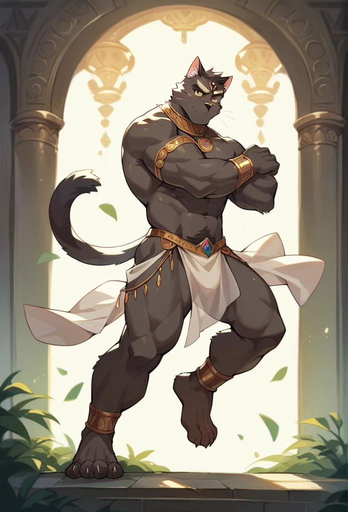 Dancer Cat, playful look, full length, catboy, furry, bara body