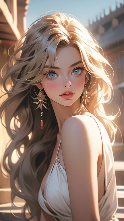 Makima with Margot Robbie's face (Chainsaw Man), highest quality, Very detailed, 1 girl, alone, Standing ceremony, Redhead, Long braided hair, Golden Eyes, bangs, Naked Women,Very small pointy breasts, White bikini swimsuit, Looks lewd,, (bad: 1.2),Exposing breasts, Looking at the audience,Spread your legs, (Face to face: 1.3), (Dark Background, rock: 1.3), Full Shot, Crisp contrast, Beautiful fine details, Sleeping girl,White panties,High heels,,The happi coat is open,I can see your underwear,