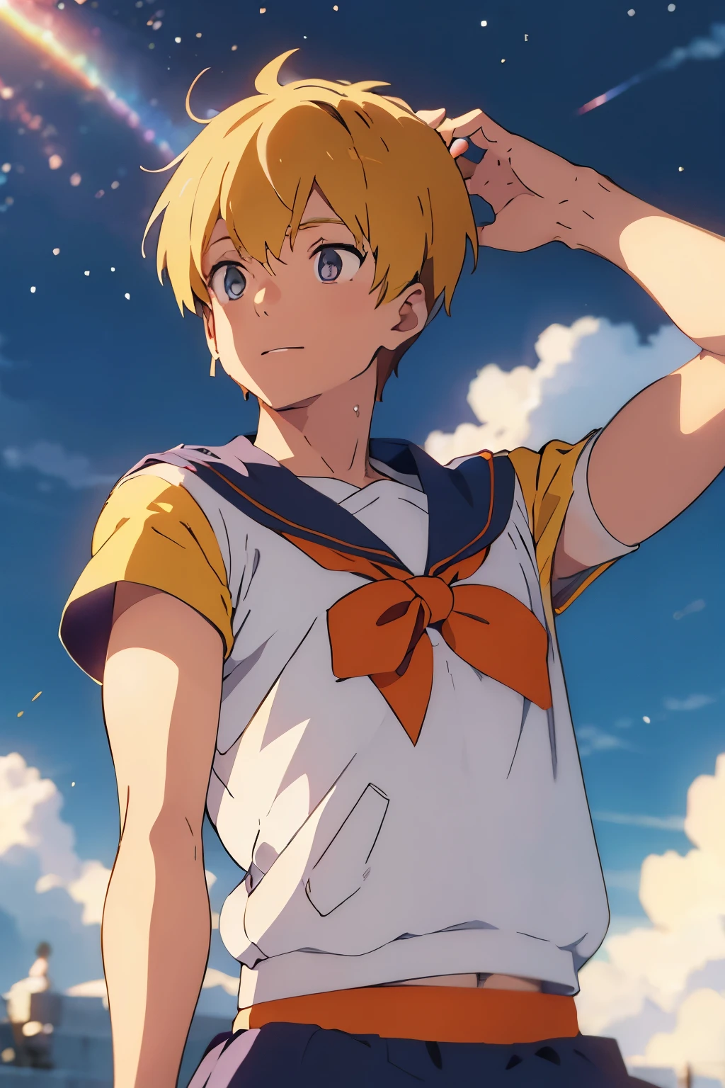 male boy man version of sailor venus with blond hair