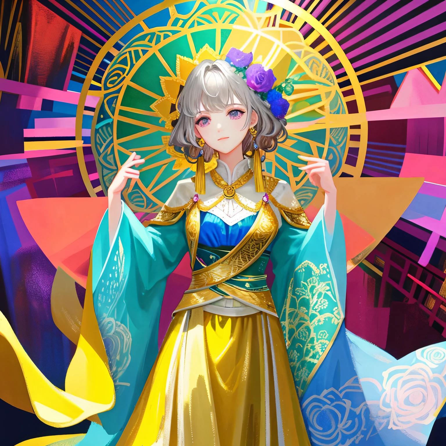 Create illustrations that embody (((peace and tranquility))) 1:2, (((improving standard of living))) 1:2, (((blessing and protection of prosperity))) 1:2. Your illustration should be a masterpiece of the highest quality photorealistic illustration with the highest quality, ultra-detailed, ultra-high resolution and ultra-definition. Include cute elements in 1.3 ratio, high color saturation in 1.2 ratio, highly delicate beauty with detailed and beautiful face and eyes, beautiful hands with perfect posture and proper composition. Create ultra-high quality detailed art in high resolution (HD, 4K, 8K, 16K) by using abstract and hyperrealism techniques to ensure ideal body proportions, applying golden ratio in 1.2 scale, and using drawing board in 1.3 scale, with color bit depth of 24 bit or 48 bit, and increase the ratio to 1.2 for ultra-high resolution.
BREAK
Incorporate power words such as artistic, ultimate strength into your design to convey an extraordinary and groundbreaking quality that is astounding and overwhelming, yet original innovation. Illustrations should also reflect themes of peace and tranquility by incorporating calming and soothing elements such as peaceful landscapes, gently flowing water, and soft lighting. Improving standards of living can be represented through symbols of prosperity and growth such as lush greenery, blooming flowers, and well-maintained architecture. Blessings and protection to prosperity can be symbolized by protective elements such as guardian figures, shields, or an aura of light surrounding the subject.
BREAK
Color palettes include (((Gold, Blue, Green, Light Blue, Yellow, Silver, Deep Red, Light Purple, Deep Brown, Pink, Wine Red))) 1:1.6. These colors should be used harmoniously to create a visually appealing and balanced composition. Gold can be used to emphasize prosperity and luxury, blue and green for serenity and growth, light blue and yellow for positivity and energy, silver for elegance, dark red and light purple for