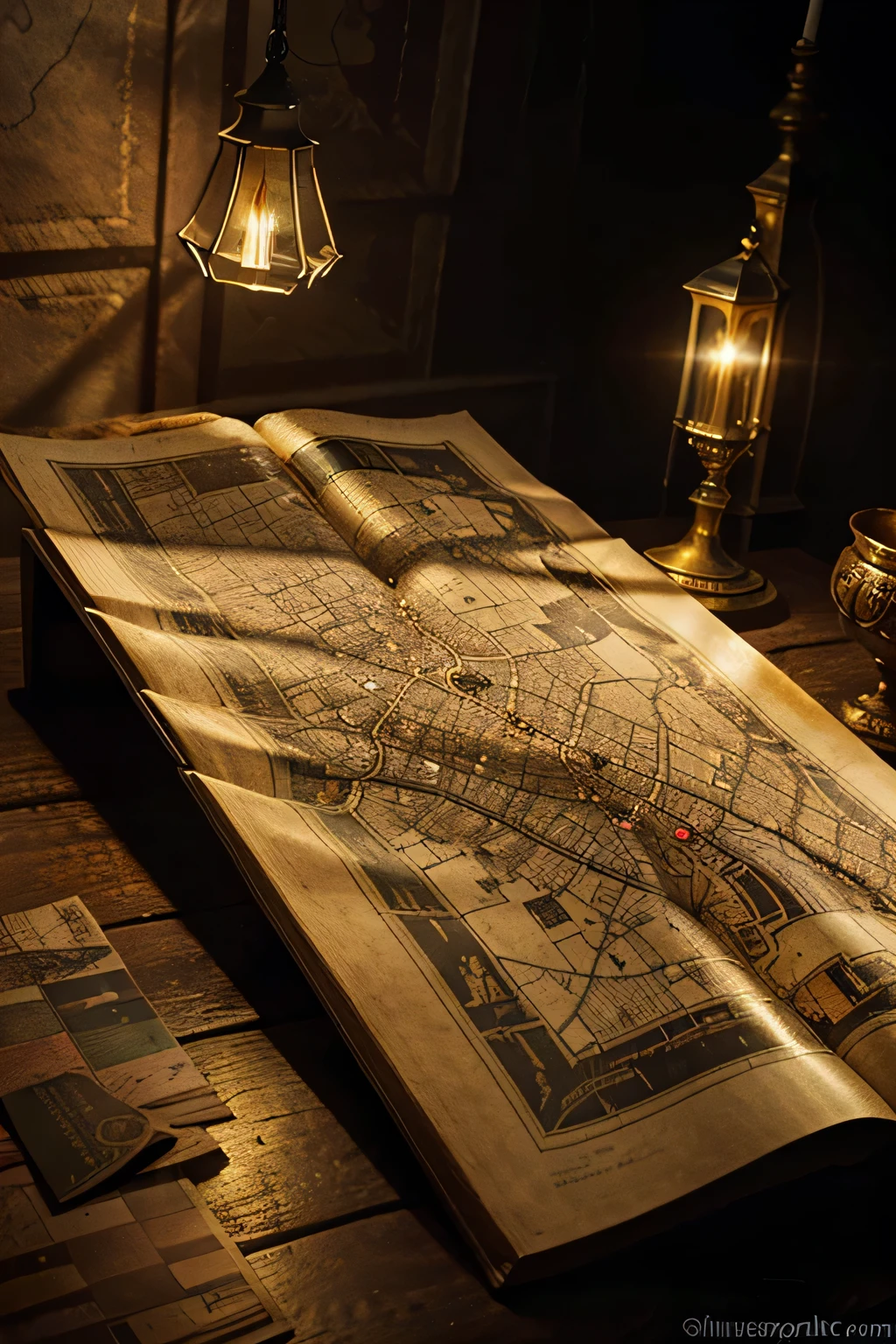 intricate detailed vintage style map of paris,golden accents,antique,highly detailed,elegant,ornate,photorealistic,8k,award winning,masterpiece,cinematic lighting,fantasy,dramatic,beautiful,moody,rich colors,warm tones,chiaroscuro,renaissance art,oil painting