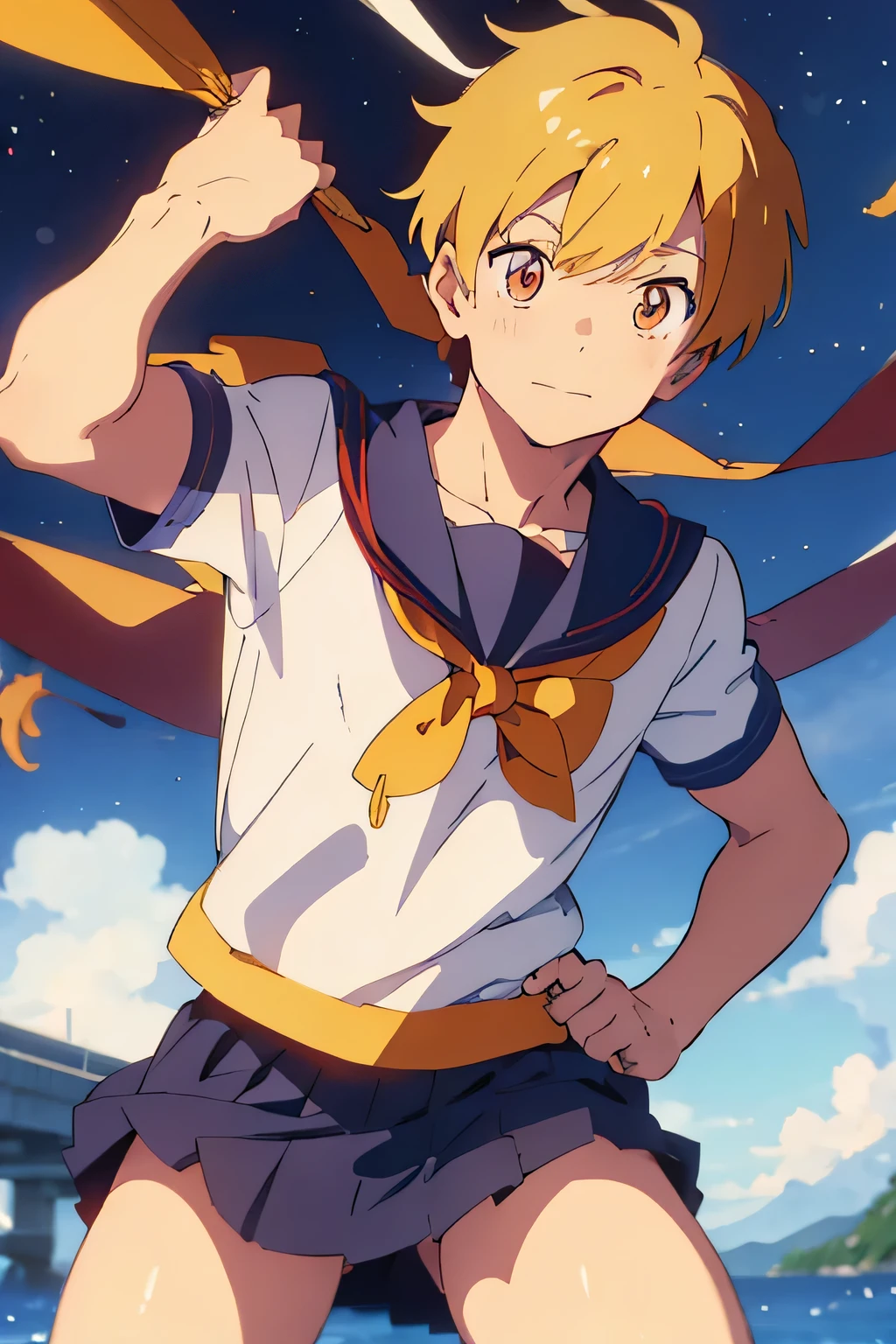 male boy man version of sailor venus with blond hair