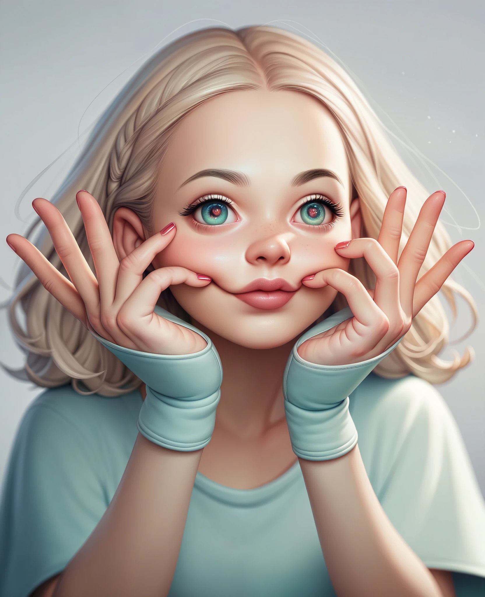 Nail tip character，Her outfit is flashy nail art.，Super delicate cute face，Super delicate eyes，Super delicate hands，Super delicate legs，Super delicate mouth，