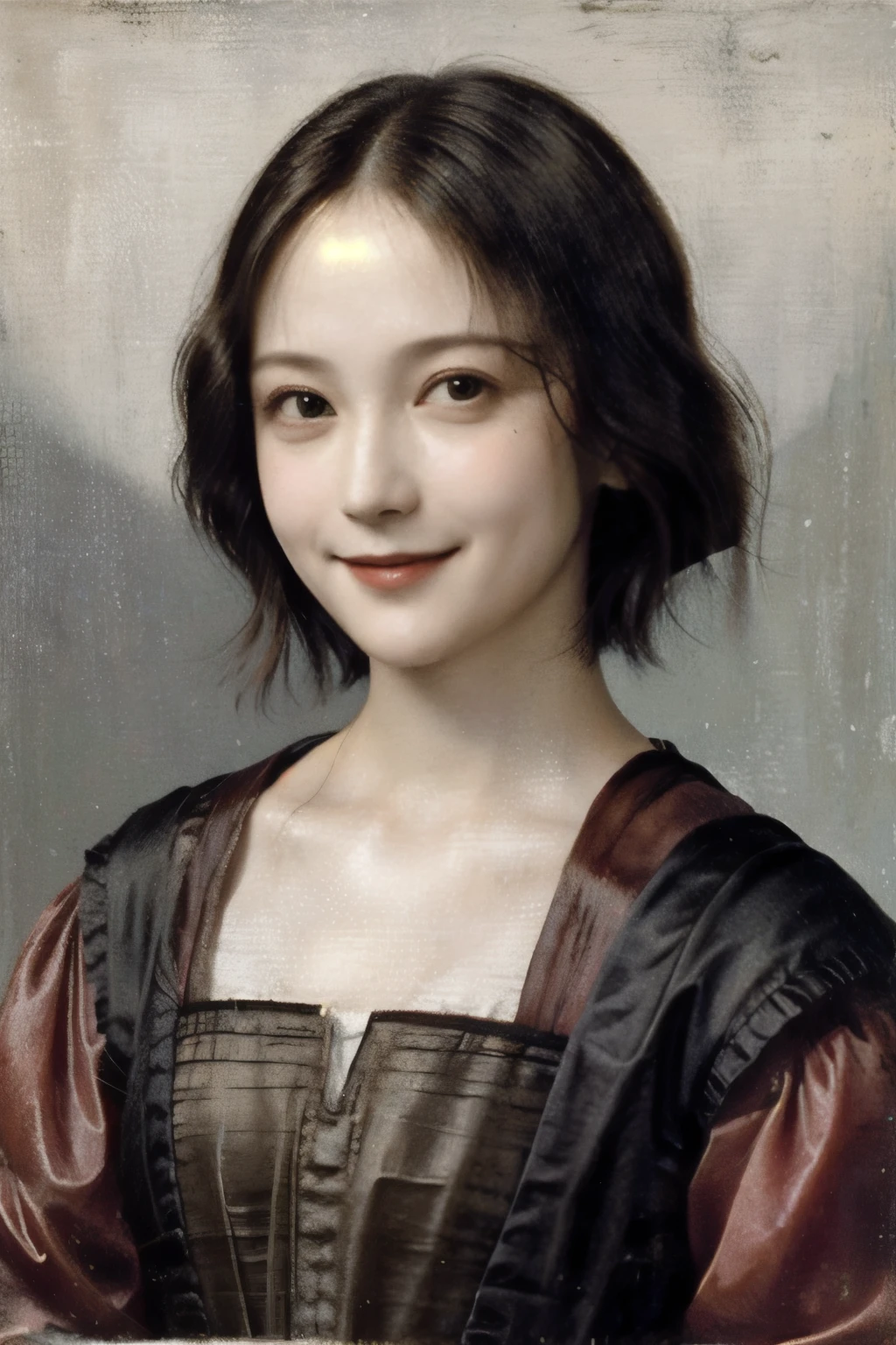 261 20-year-old female, (Short Hair 46),(Genuine,chest),Old-fashioned smile,(Paintings by Leonardo da Vinci)