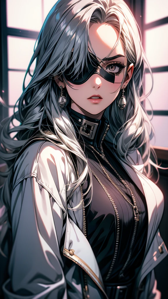Anime girl wearing a silver jacket and a black eyepatch, The finer details. Girls&#39; Frontline, from Girls&#39; Frontline, Detailed Anime Character Art, Azur Lane Style, Burning, Girls&#39; Frontline style, I also make fan art, Albedo from Overlord, Portrait of Tifa Lockhart, Created by Anime Painter Studio, Portrait Gap Moe Yandere Grimdark, Portrait of Tifa Lockhart画