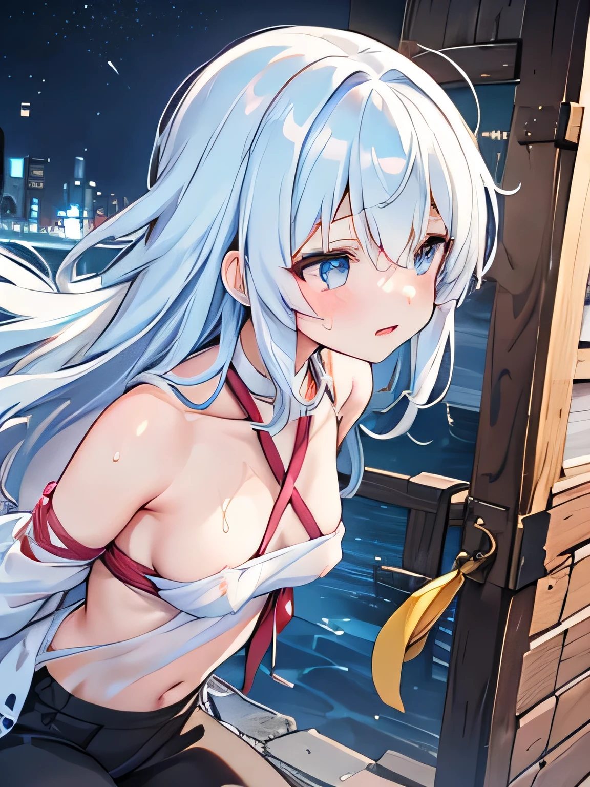 Browsing Caution,Full Body View,Beautiful consideration,Realistic,photoRealistic:1.37,Very detailed,Professional,Vibrant colors,Studio Lighting,Sharp focus,Physically Based Rendering,High resolution,超High resolution, High resolution, (Official Art, beautifully、beautiful:1.2),One girl, profile、Princess cut、Light blue hair、starry skies, mysterious,Outdoor、 stare, Awe-inspiring expressions, Dynamic pose、Open both legs and restrain、Hanging、ceremony、Immerse yourself in the flowing river、mysteriousな森、Wide-angle lens、Inspiration, 3One month, First Star、、beautiful girl、topless、Put your arms behind your back,blush,saliva,Nipples,Nipplesピアス、Small breast swelling、Sweat、semen、enema、Tie pants、 Fine , Colored glaze,Dynamic composition、drip through clothes,BDSM,rope,bondage,bound,Suppressed,shibari,Colorized wetplate tintype ビンテージ photo