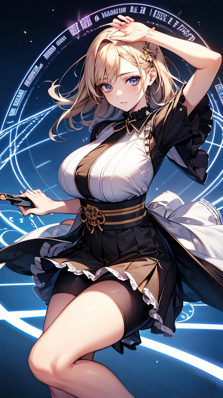 (Very delicate and beautiful:1.2)super model,,Beautiful breasts,voluptuous,【bike shorts】,,【3girls】,,Highest quality, High resolution, 8k,mini skirt,Japanese Lolita,knife,Blue Flame.magic circle